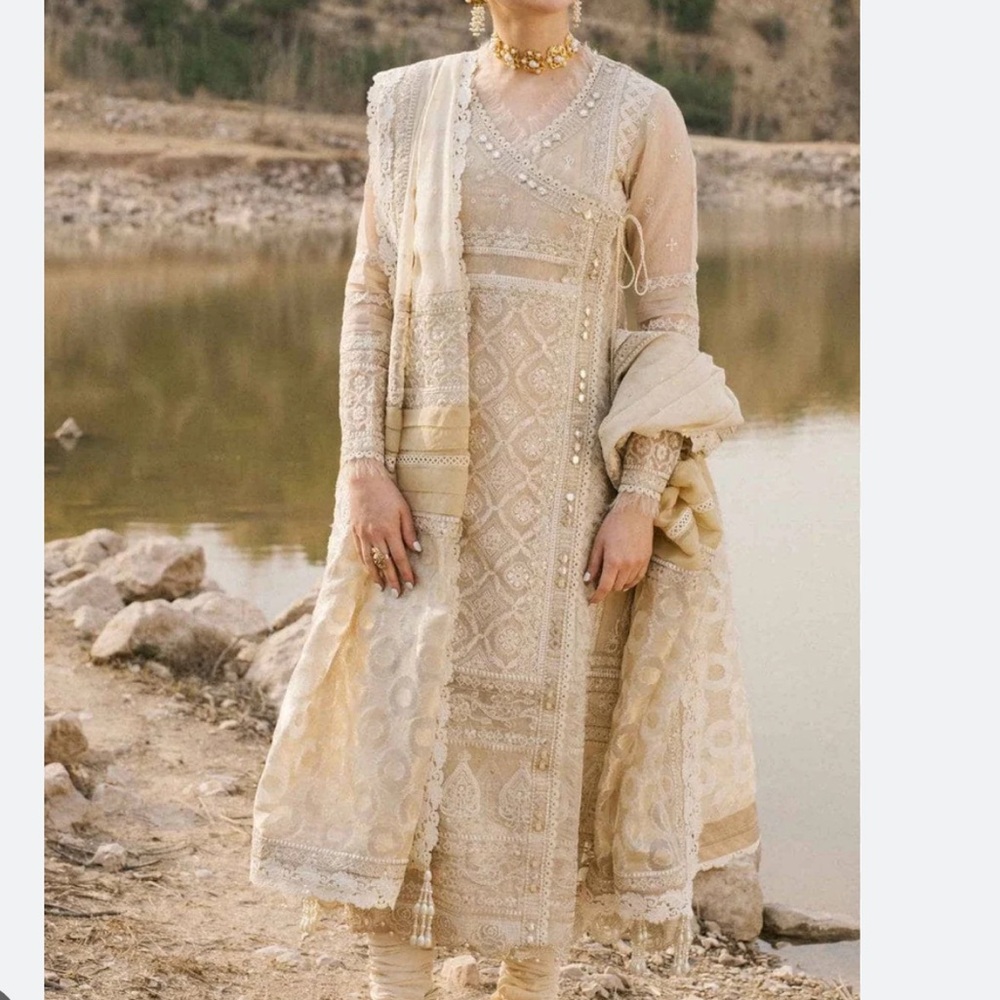 Qalamkar two piece cotton net dress